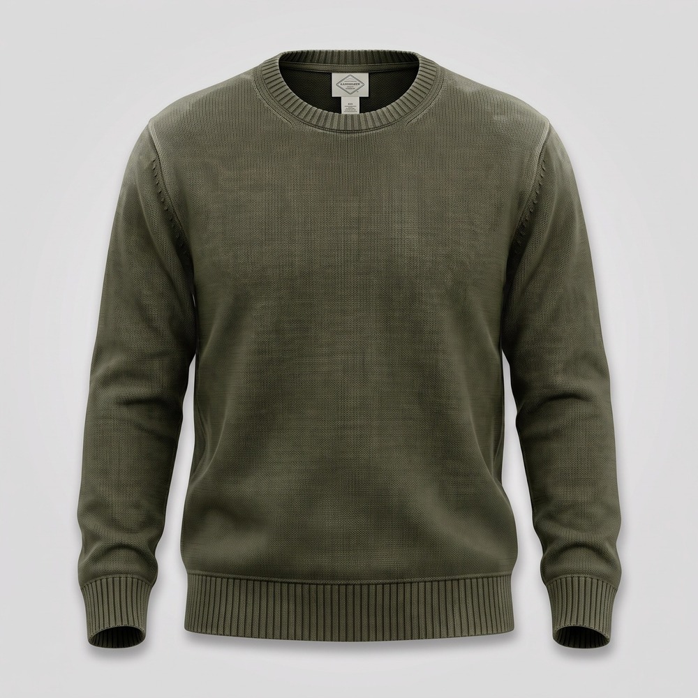 St Johns Bay Mens XXL Olive Green Sweater Crew Neck 100 Cotton Solid Knit